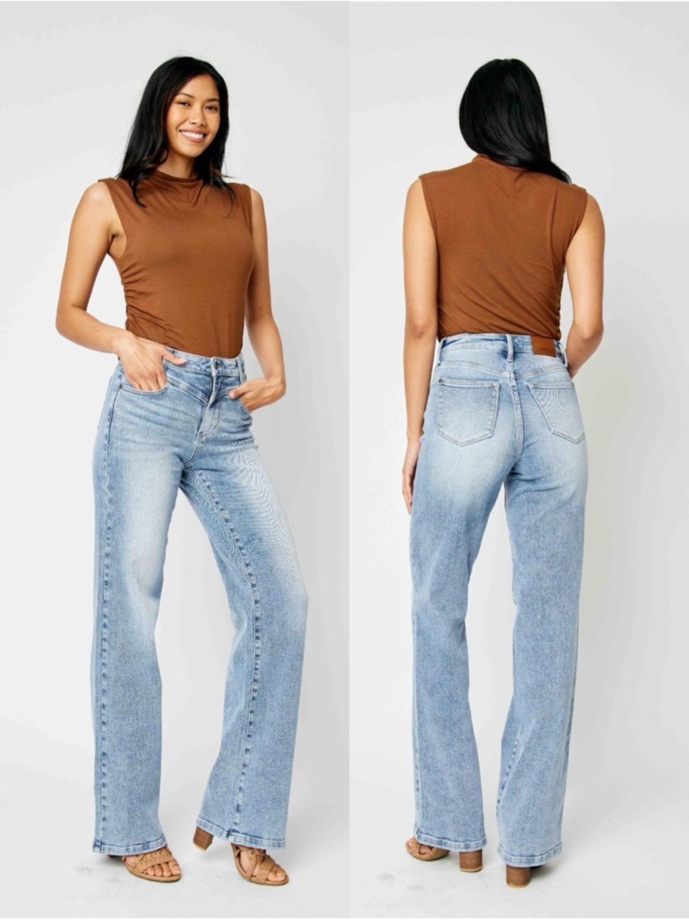 Judy Blue Womens Medium Wash Mid Rise Front Yoke Retro Wide Leg Jean Size 29